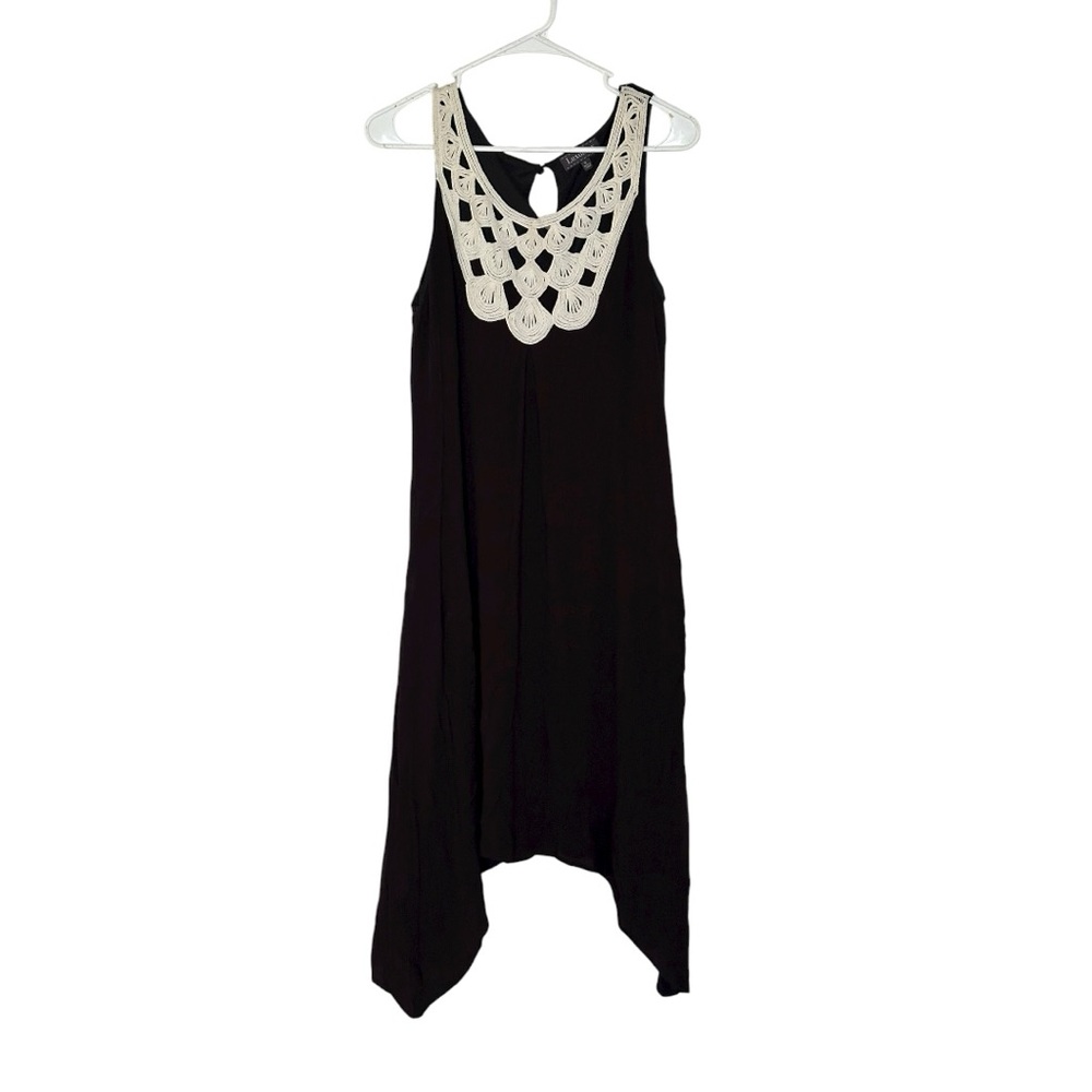 Luxology Black Boho Dress Size 12 Crochet Lace Asymmetrical Hem NWOT